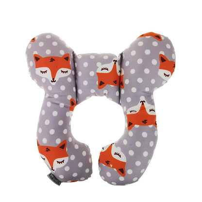 Luxury Infant Pillow by Dazzling Dreams Studio, U-Shaped Safety Seat with charming fox design on a polka dot background, perfect for baby comfort and neck support.