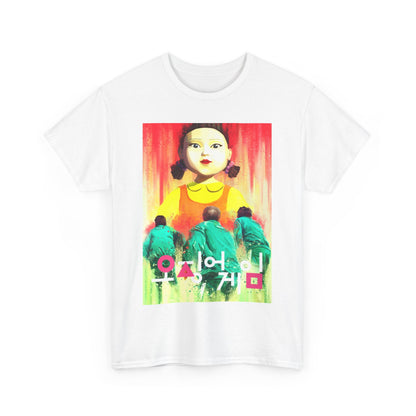 Stylish unisex graphic t-shirt featuring a vibrant print inspired by the popular Netflix series, Squid Game, ideal for fashion-forward individuals.