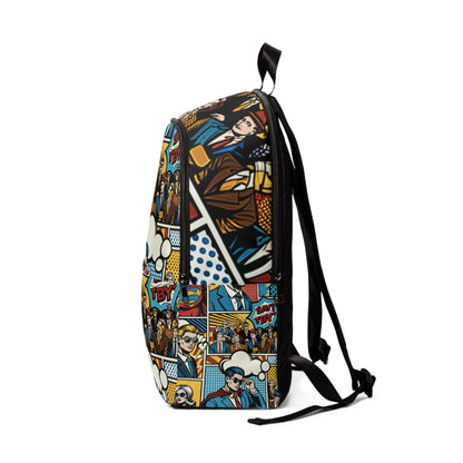 Close-up view of the high-quality fabric used in the Modern Pop Art Backpack by Dazzling Dreams Studio, showcasing its vibrant colours and artistic motifs.