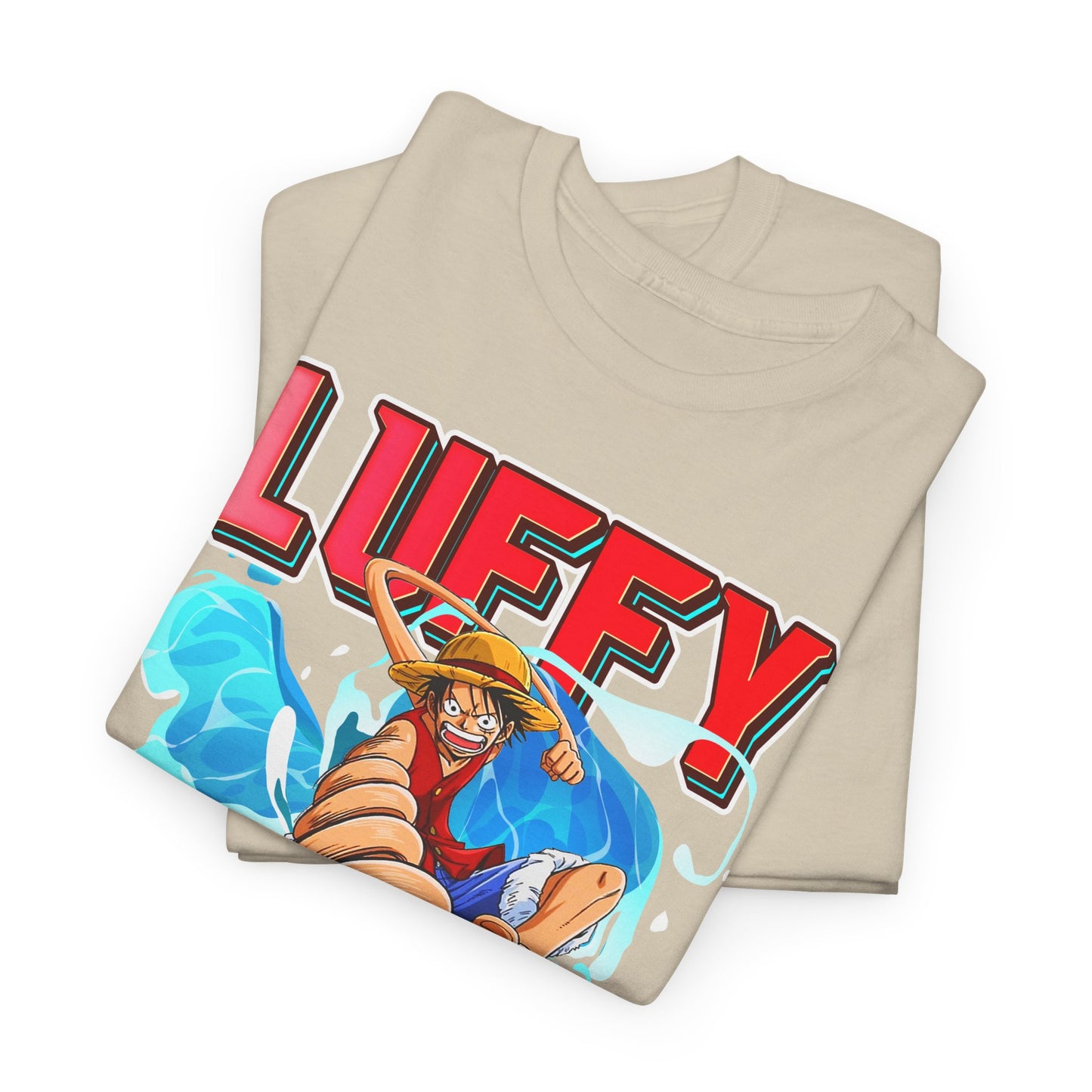 Luxurious stacked graphic t-shirts with a bold Luffy design in vibrant colours, showcasing the finesse of modern lifestyle clothing.