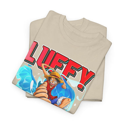 Luxurious stacked graphic t-shirts with a bold Luffy design in vibrant colours, showcasing the finesse of modern lifestyle clothing.