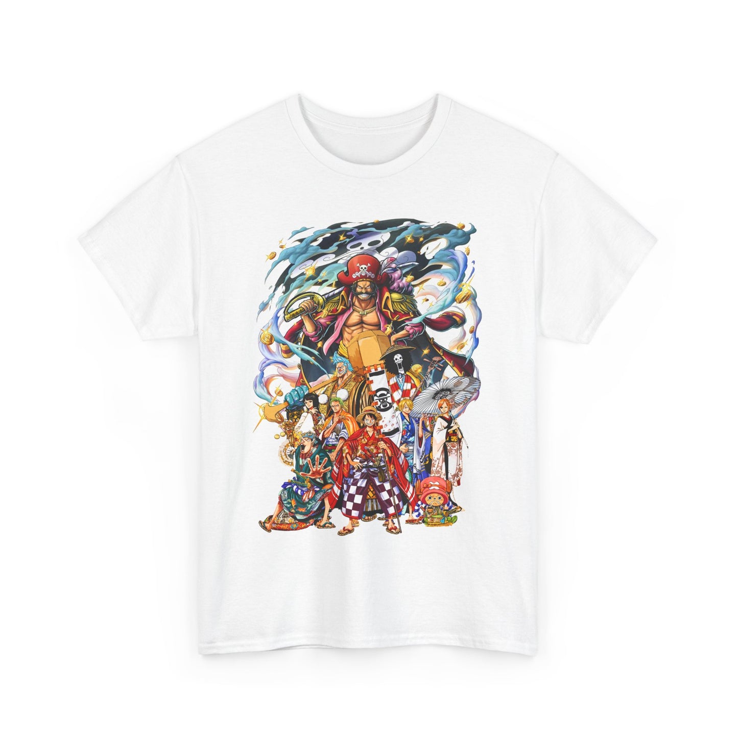 Elegant Epic 1 Piece Adventure Men's T-Shirt in white, showcasing a vivid anime character illustration, designed for premium comfort and style, making a bold fashion statement.