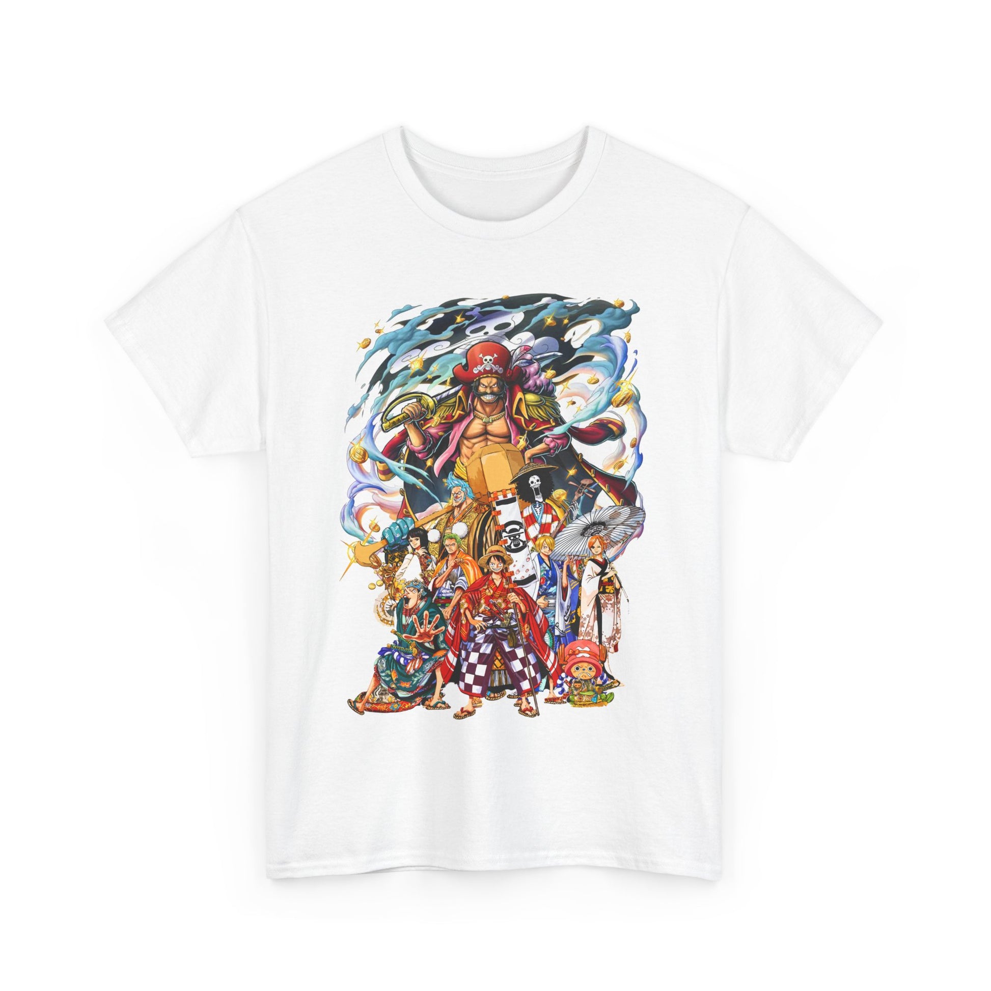 Elegant Epic 1 Piece Adventure Men's T-Shirt in white, showcasing a vivid anime character illustration, designed for premium comfort and style, making a bold fashion statement.