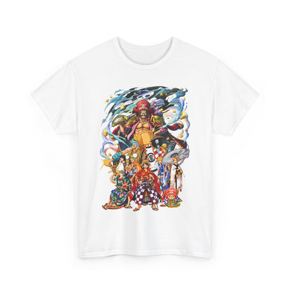 Elegant Epic 1 Piece Adventure Men's T-Shirt in white, showcasing a vivid anime character illustration, designed for premium comfort and style, making a bold fashion statement.