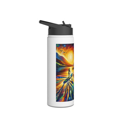 Stunning Fantasy Paddleboarding Stainless Steel Water Bottle featuring vivid paddleboarding illustration, enhancing hydration style on the water.