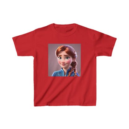 Kids Frozen Anna Heavy Cotton T-Shirt in vibrant red, featuring a charming print of Anna for stylish comfort.