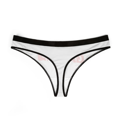 Elegant white thong with contrasting black edges, showcasing 'USE ME' discreetly printed for a touch of charm. A stylish choice for playful intimate wear.