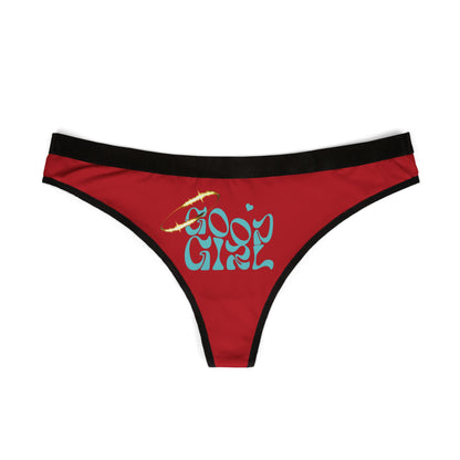 Elegant Good Girl thong panties for women, showcasing a bold red colour with a stylish 'Good Girl' graphic, perfect for adding a touch of allure to your lingerie collection.
