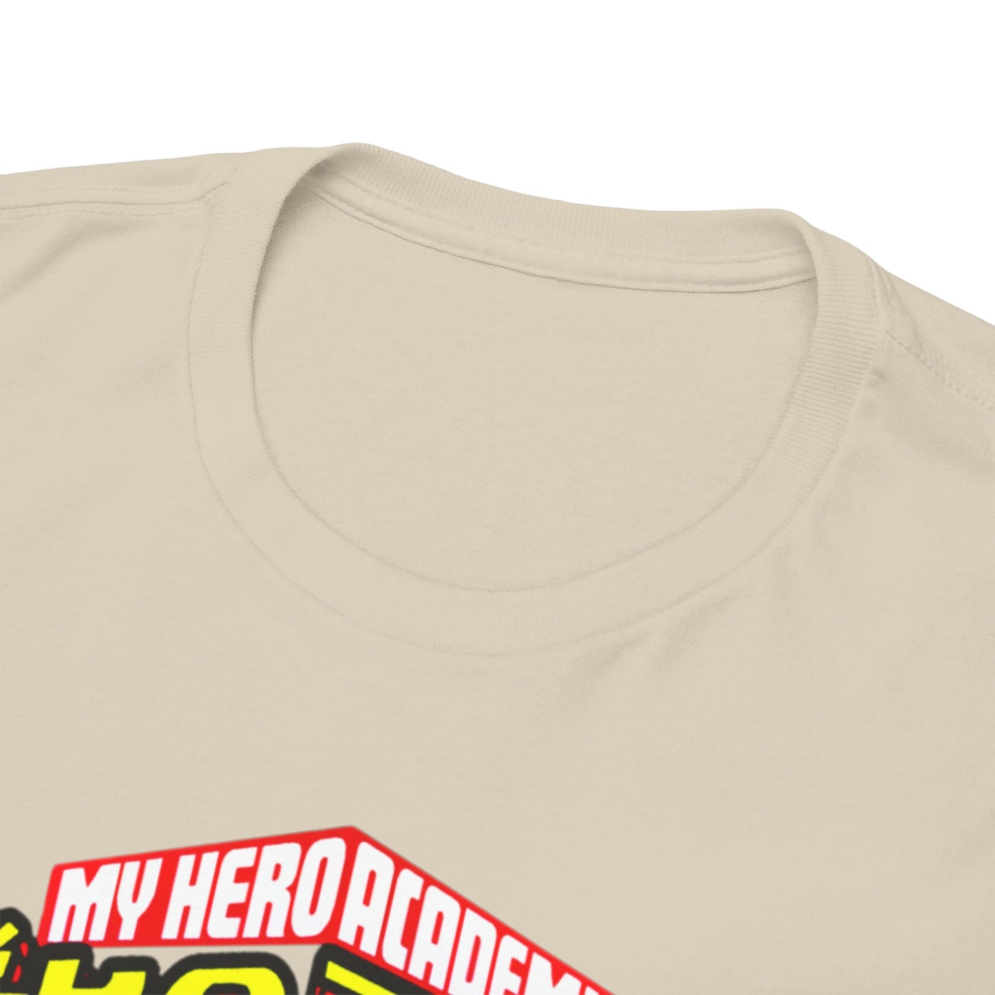 Close-up view of the My Hero Academia T-shirt collar, highlighting premium fabric quality and intricate graphic detailing.