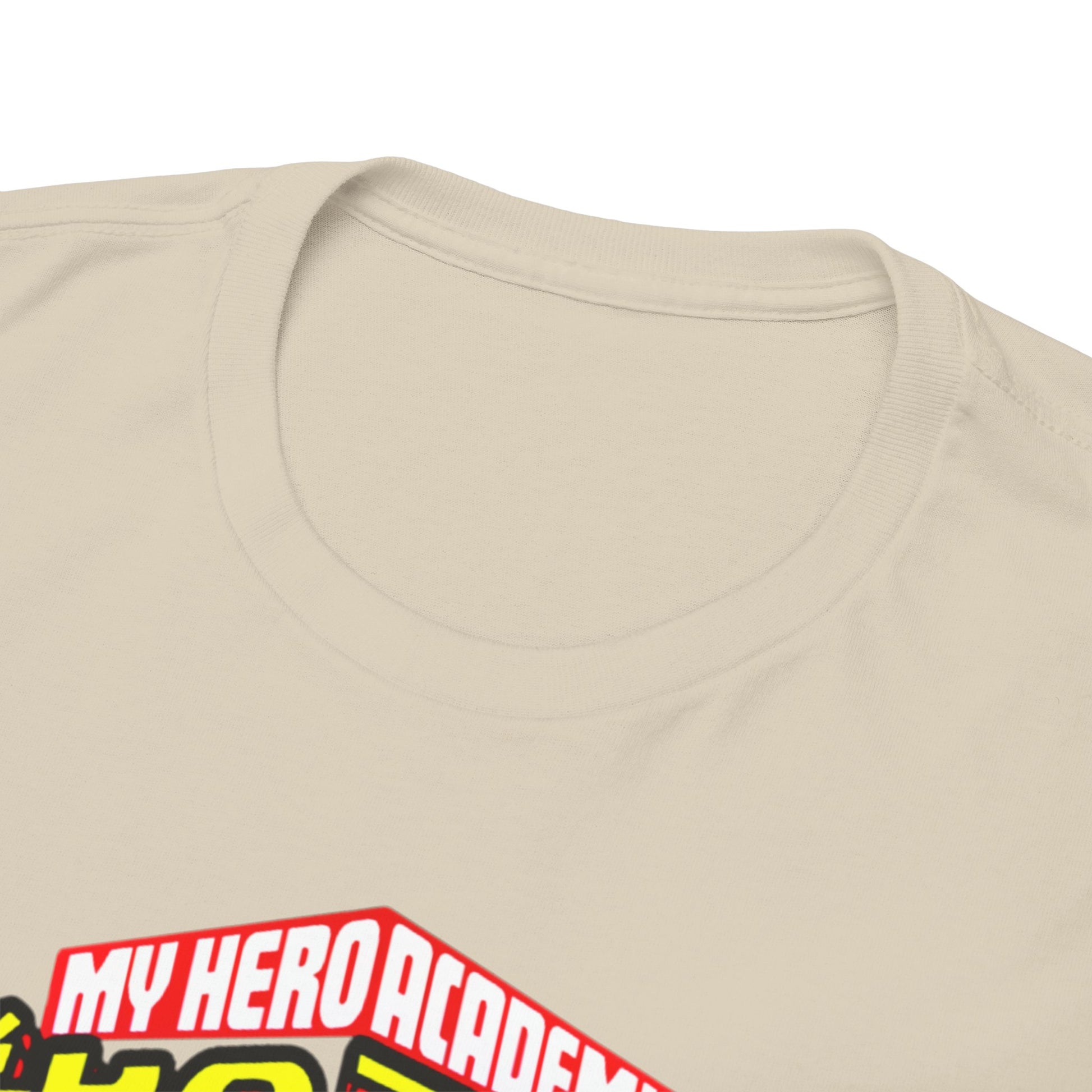 Close-up view of the My Hero Academia T-shirt collar, highlighting premium fabric quality and intricate graphic detailing.