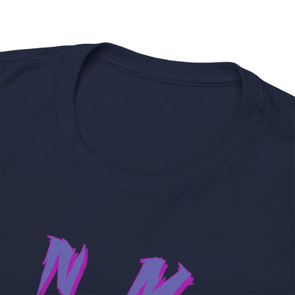 Close-up of the premium round neckline of the Enmu-inspired graphic t-shirt, showcasing its high-quality stitching and rich navy colour.