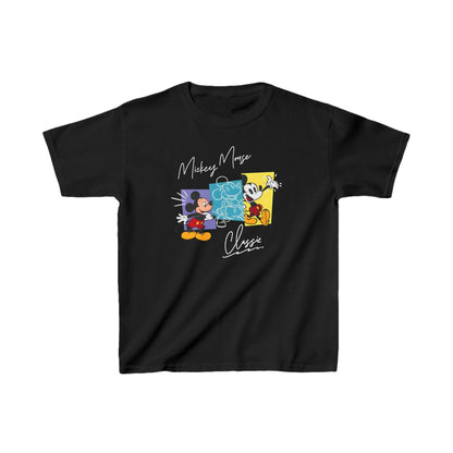 Child’s Mickey Mouse Graphic Unisex T-Shirt in Black featuring a stylised design with vibrant illustrations of Mickey Mouse, showcasing a playful blend of nostalgia and artistry.
