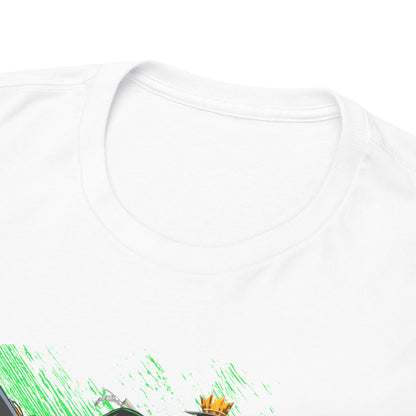 Close-up of the refined neckline of a Zoro graphic tee, illustrating premium fabric quality and sophisticated design elements, perfect for discerning fans.