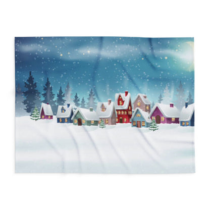Elegant Decorative and Warm Christmas Arctic Fleece Blanket featuring a picturesque winter village scene, perfect for enhancing your holiday decor.