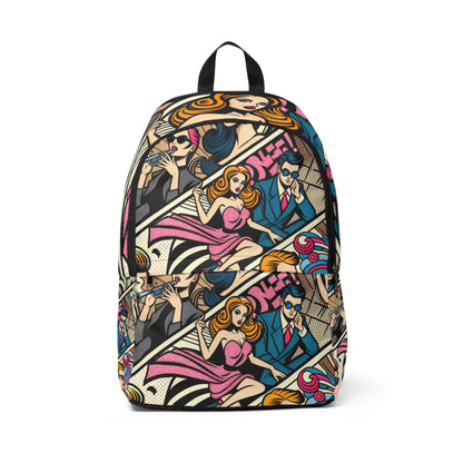 Vibrant Pop Art Canvas Backpack by Dazzling Dreams Studio showcasing a chic cartoon design, perfect for modern street style enthusiasts.
