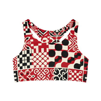 Valentina Rialto Red Checkerboard Sports Bra - Stylish Performance Wear For Active Women, showcasing a modern design with vibrant red checkerboard pattern and luxurious fabric.