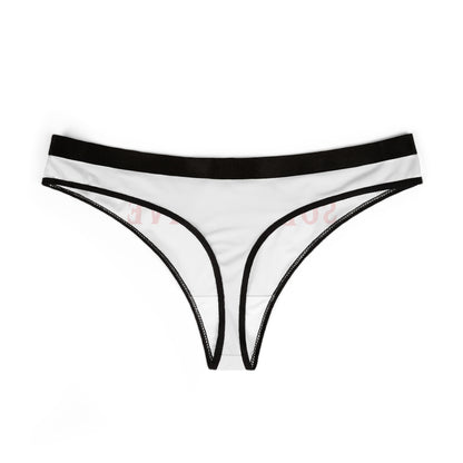Luxurious women's thong featuring bold 'SUBMISSIVE' graphic design, perfect for playful intimacy and cheeky moments.