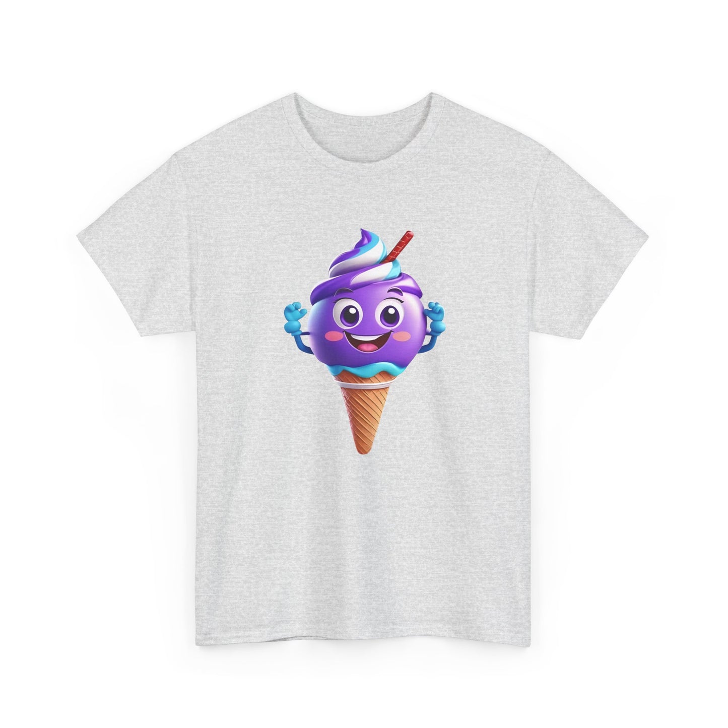 Scoop of Joy: Cartoon Ice Cream Cone Character Tee Unisex Cotton Graphic T Shirt