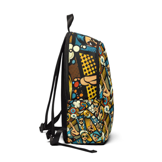 Detailed view of Dazzling Dreams Studio's Luminous Pop Art Backpack showcasing its exquisite craftsmanship and whimsical patterns, ideal for adding a playful touch to your style.