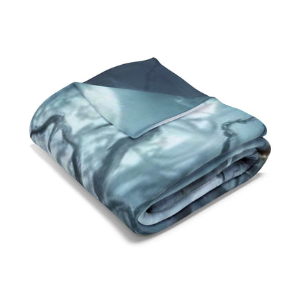 Luxuriously folded Decorative and Warm Halloween Spooky Arctic Fleece Blanket featuring soft textures and a moody colour palette, perfect for Halloween-themed comfort.