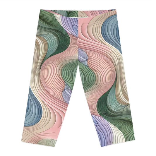 FitRevolution Ultimate Tone Zone Capri Leggings designed for ultimate performance, showcasing a unique pastel swirled pattern. Ideal for stylish, modern athletes seeking luxurious activewear.