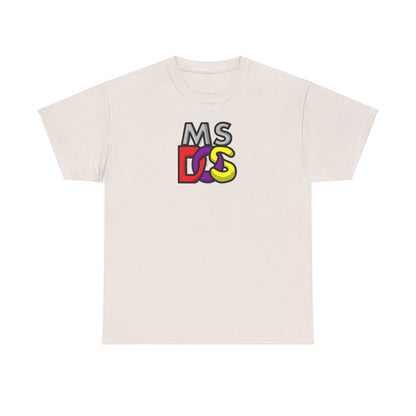 Unisex MS DOS Logo Graphic Tee in soft beige, featuring a stylish vintage tech design, created from high-quality 100% cotton for ultimate comfort.