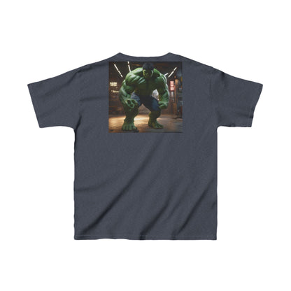 Kids Incredible Hulk Heavy Duty T-Shirt in sophisticated navy blue showcasing an iconic Hulk graphic on the back, combining style and strength for young adventurers.