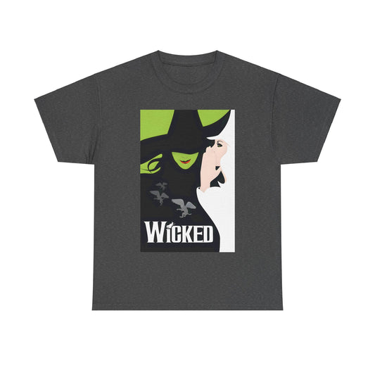 Wicked Movie Logo Graphic Unisex T-Shirt - Premium Cotton Fashion Tee displaying an elegant print of beloved characters on a stylish grey shirt.