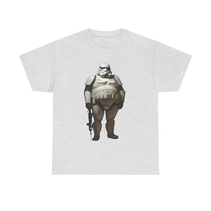 Chubby Stormtrooper Graphic Unisex Tee Shirt in heather grey, displaying a charming interpretation of a Stormtrooper, perfect for fans of luxury casual wear.