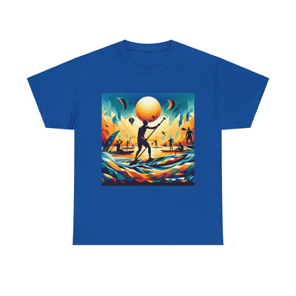 Luxury Paddleboarding Scene T-Shirt from Dazzling Dreams Studio, showcasing a serene paddleboarding design for nature enthusiasts.