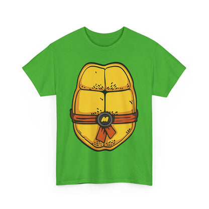 Elegant Michelangelo Teenage Mutant Ninja Turtles unisex graphic tee showcasing a striking cartoon shell print, perfect for fans of timeless comic classics.