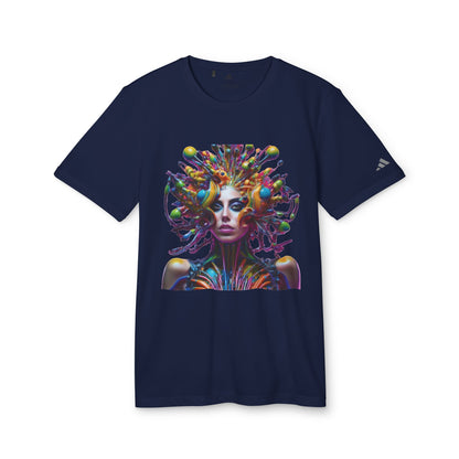 Adidas Unisex Halloween Lady of Pop T-shirt in navy blue, featuring a striking artistic graphic.