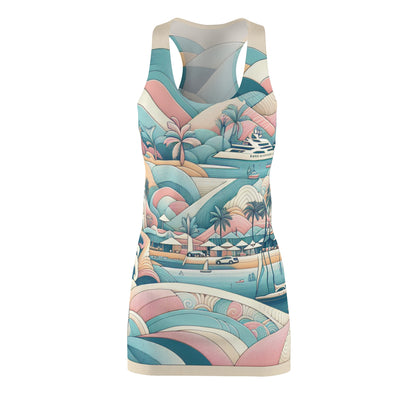Marbella Inspired Racerback Dress by Dazzling Dreams Studio showcasing beautiful pastel patterns and elegant coastal chic style.