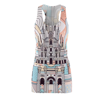 Alessia Castellani Milan Racerback Dress featuring a contemporary pastel pattern inspired by Milan's iconic landmarks, designed by Dazzling Dreams Studio.