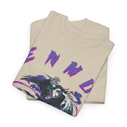 Folded Enmu-inspired T-shirts displaying eye-catching graphic design and luxurious fabric quality, a perfect addition to any anime wardrobe.