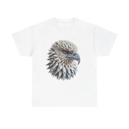 Eagle Vision Unisex Cotton Graphic Tee in white, displaying a stunning eagle head sculpture print, merging luxury with nature-inspired artistry for a fashionable statement.