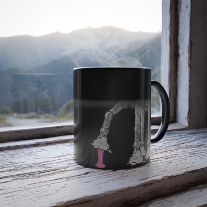 Elegant scene of the Rebel Gum Star Wars Heat Change Coffee Mug with AT-AT Design, placed on a rustic windowsill, exuding luxury with warming steam.