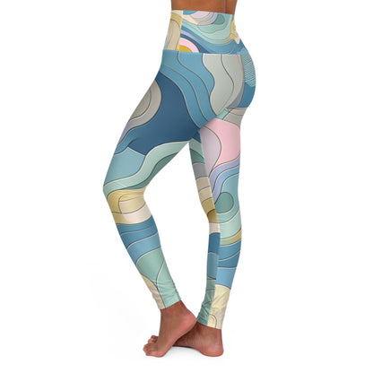 Abstract Pastel Leggings showcasing a modern aesthetic design in soft hues, featuring a blend of baby blue, light pink, lavender, mint green, and buttercup yellow, perfect for ultimate comfort and style.