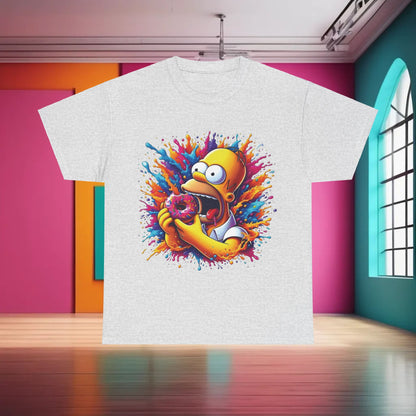 Simpsons Homer Donut Graphic T-Shirt in light grey featuring a playful depiction of Homer Simpson with an iconic donut, designed for modern street fashion.