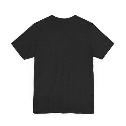 Premium Unisex Jersey T-Shirt: Soft 100% Cotton, Perfect Fit, Eco-Friendly, Crew Neck Design - Back view of a chic black t-shirt showcasing its smooth fabric and elegant silhouette.