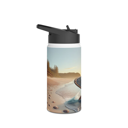 Sophisticated Fantasy Paddleboarding Stainless Steel Water Bottle with serene coastal artwork, a perfect companion for elite paddleboarding experiences.