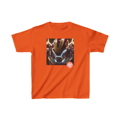 Kids Iron Man Heavy Cotton T-Shirt in orange with striking Hulk design, ideal for adventurous children.