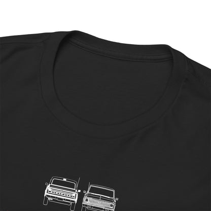 Close-up view of a black t-shirt neckline, showcasing high-quality fabric with a graphic of the Chevrolet C-10, perfect for luxury casual wear.
