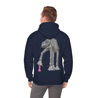Elegant illustration of the Rebel Gum Star Wars AT-AT on a cozy hoodie, complemented by a splash of pink gum for a modern, stylish look.