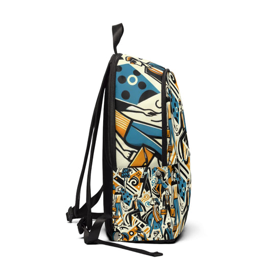 Vibrant Chic Abstract Dazzle Fusion Backpack by Dazzling Dreams Studio showcasing a modern art design with playful cartoon motifs, perfect for trendy organisation.