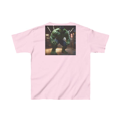Kids Incredible Hulk Heavy Duty T-Shirt in soft pink with an impressive Hulk design at the back, crafted for style and resilience for little heroes.
