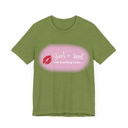 Sabrina Carpenter Inspired Unisex Short Sleeve Tee featuring a vibrant lipstick print and playful text, a chic choice for music lovers.