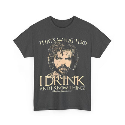 Front view of the luxurious Tyrion Lannister Game of Thrones Graphic Unisex Tee Shirt, artfully displaying the iconic quote and character depiction.