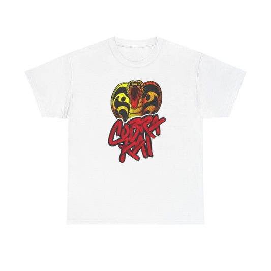 Stylish unisex graphic t-shirt featuring a striking Cobra Kai logo with a bold snake illustration, perfect for martial arts enthusiasts.