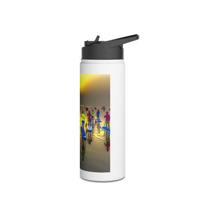 Luxury Fantasy Paddleboarding Stainless Steel Water Bottle with colourful paddleboarders gliding through serene waters, perfect for hydration during aquatic adventures.